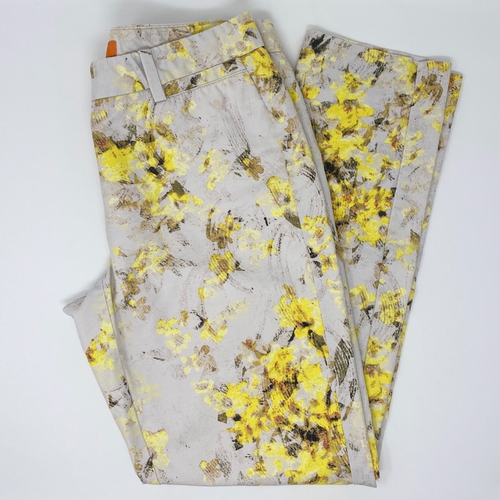 Joe Fresh Pants Yellow Brown Floral Slacks Size 2